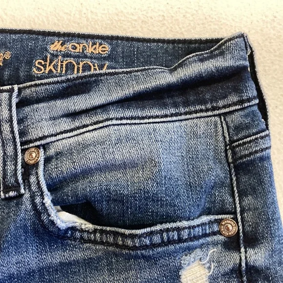 7 for all Mankind size 29 Skinny Ankle Medium Wash Destoyed Jeans (ABBA) - Picture 7 of 11